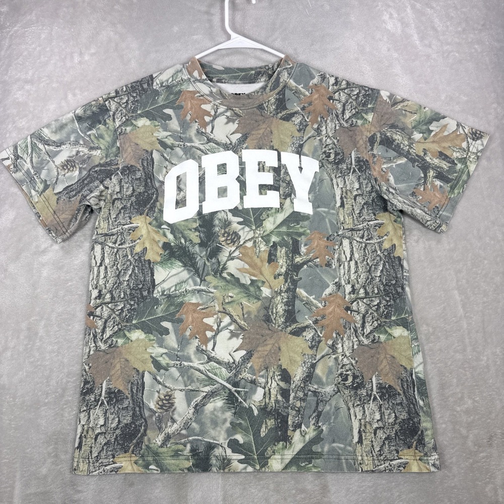 OBEY Men's Med Multicolor Camouflage Logo Graphic Crew Neck Short Sleeve T-Shirt
